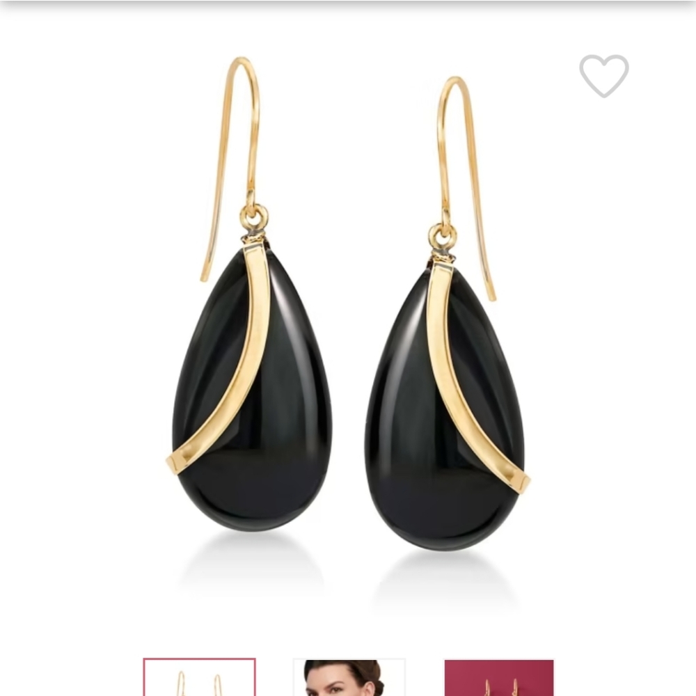 Ross-Simons Pear-shaped Black Onyx Drop Earrings in 14kt Yellow Gold.
